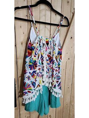 Anthropologie Judith March Romper Festival Layered Tropical Birds Boho Beach Vac